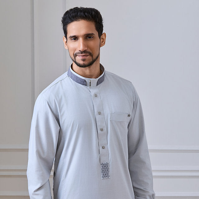Light Blue Prestige Thobe with Contrast Collar & Cuff Detailing | ALRAZA2458