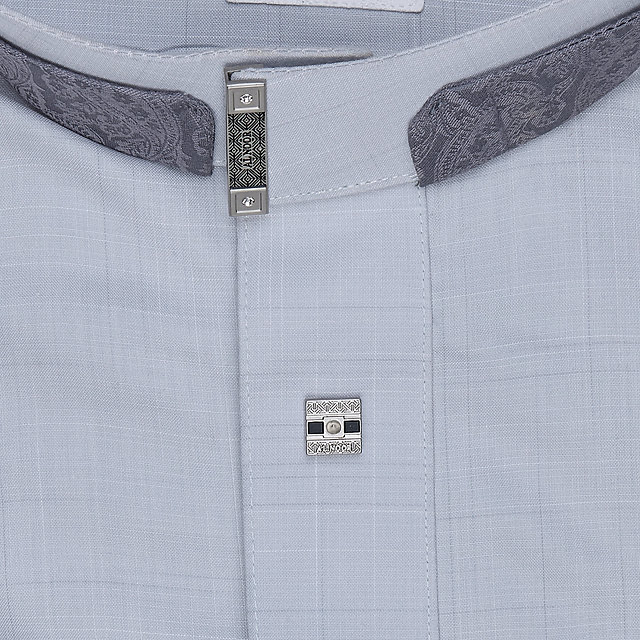 Light Blue Prestige Thobe with Contrast Collar & Cuff Detailing | ALRAZA2458