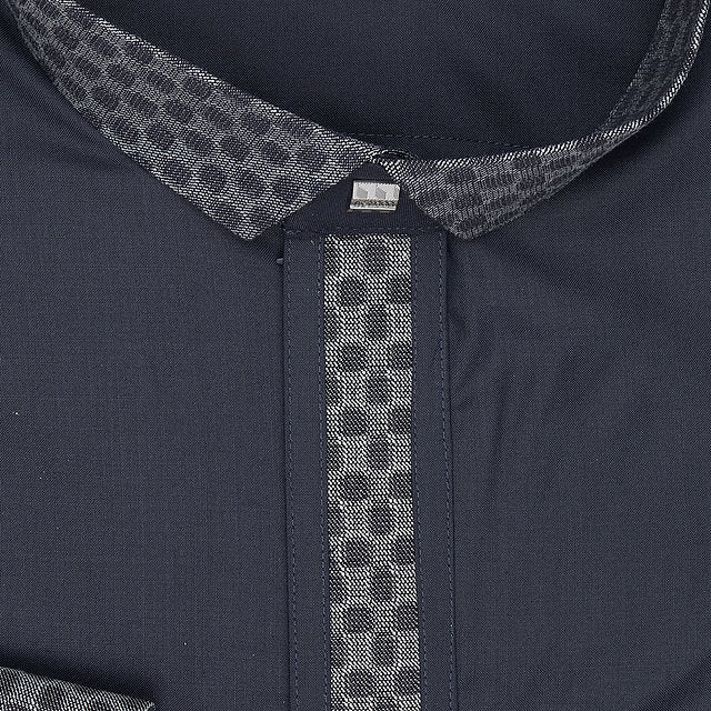 Blue Adventure Thobe with Mandarin Collar & Silver Accents | alraza2454